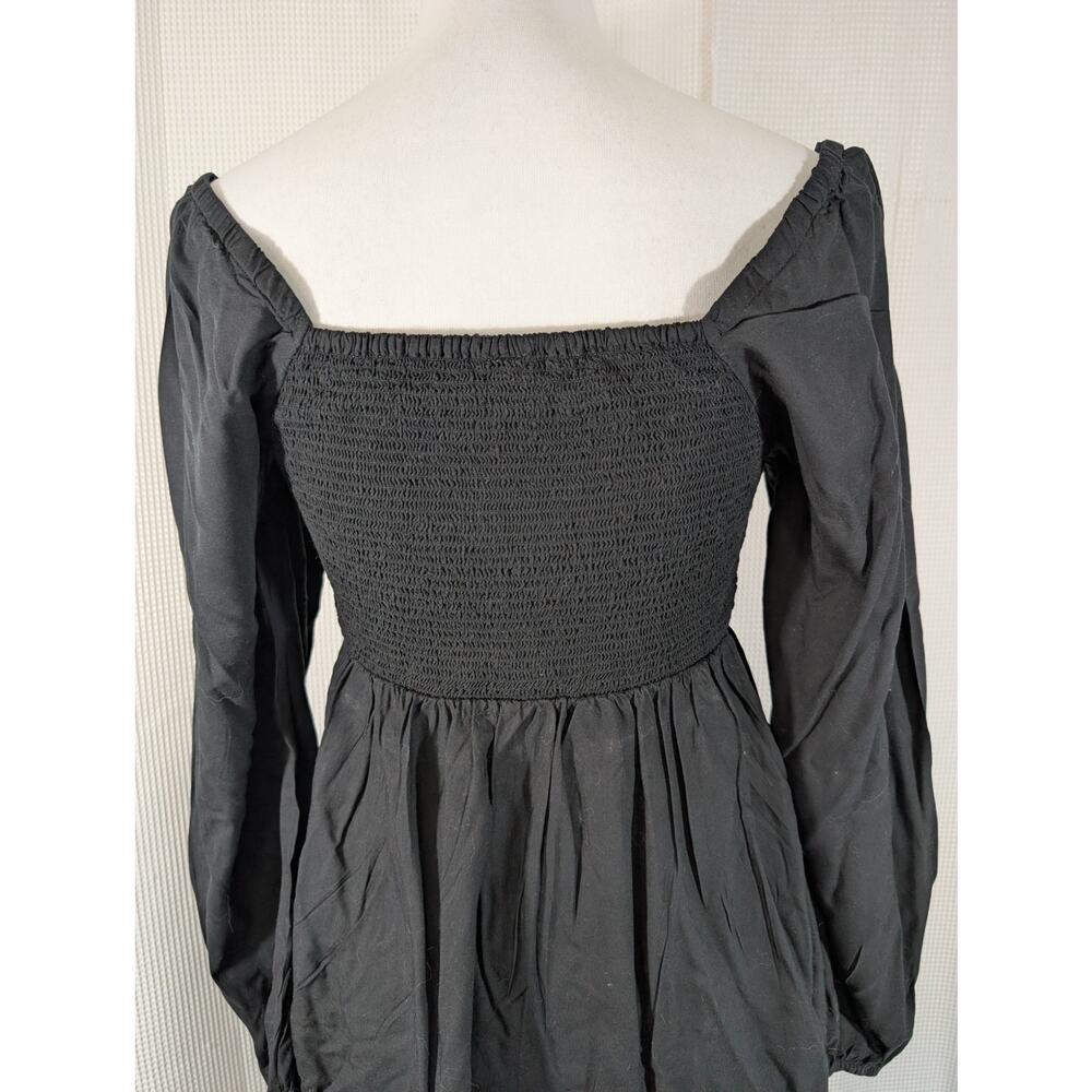OLD NAVY! BLACK DRAPEY, FLOWING RUCHED BODICE LONG POUF SLEEVE DRESS! SZ M - Picture 6 of 10